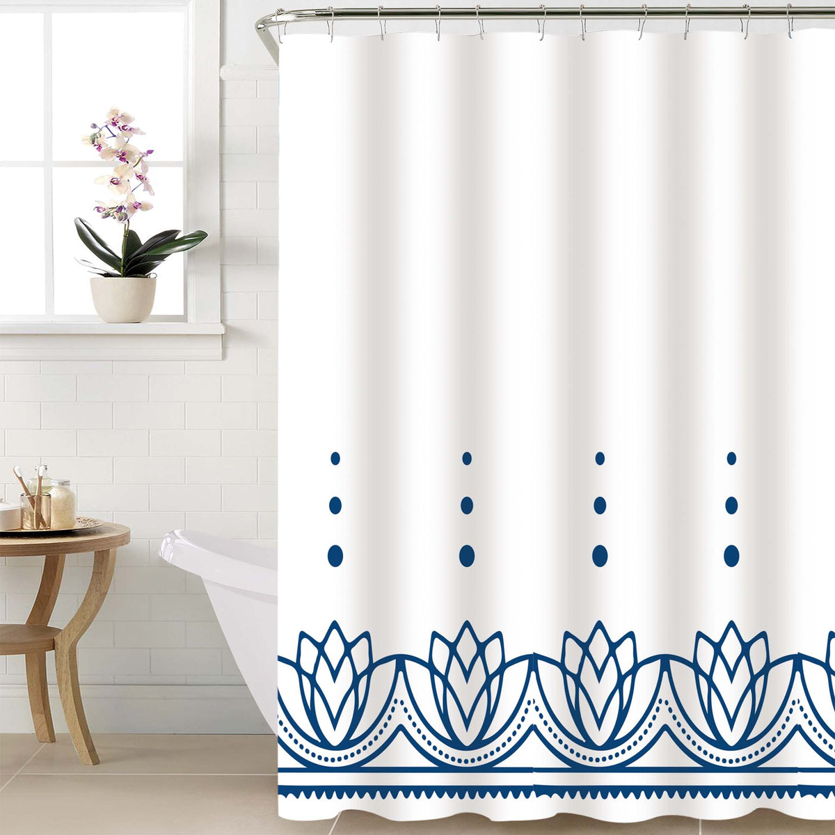 Cortina de baño 180x180 impermeable + 12 ganchos Loto Azul