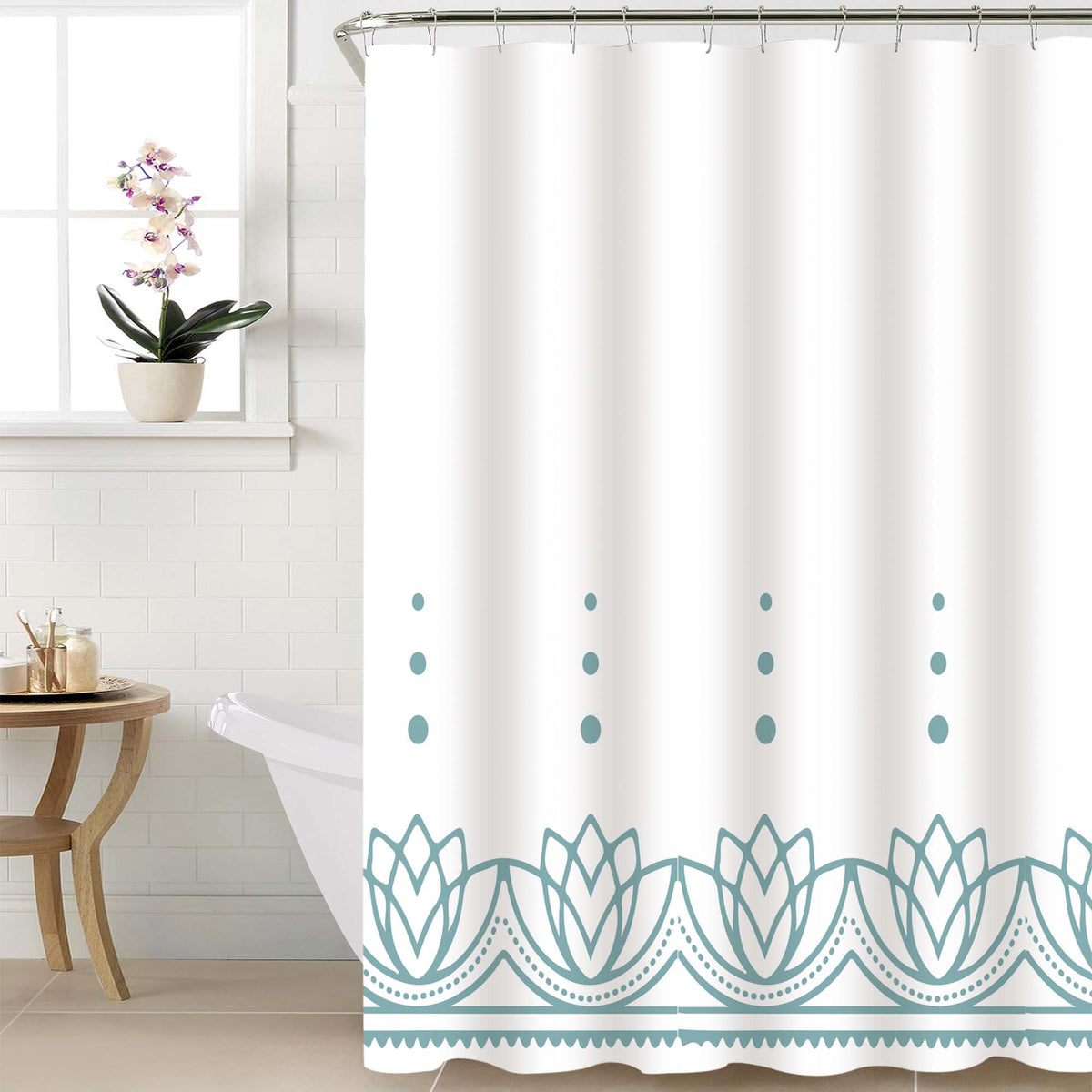 Cortina de baño 180x180 impermeable + 12 ganchos Loto Turquesa