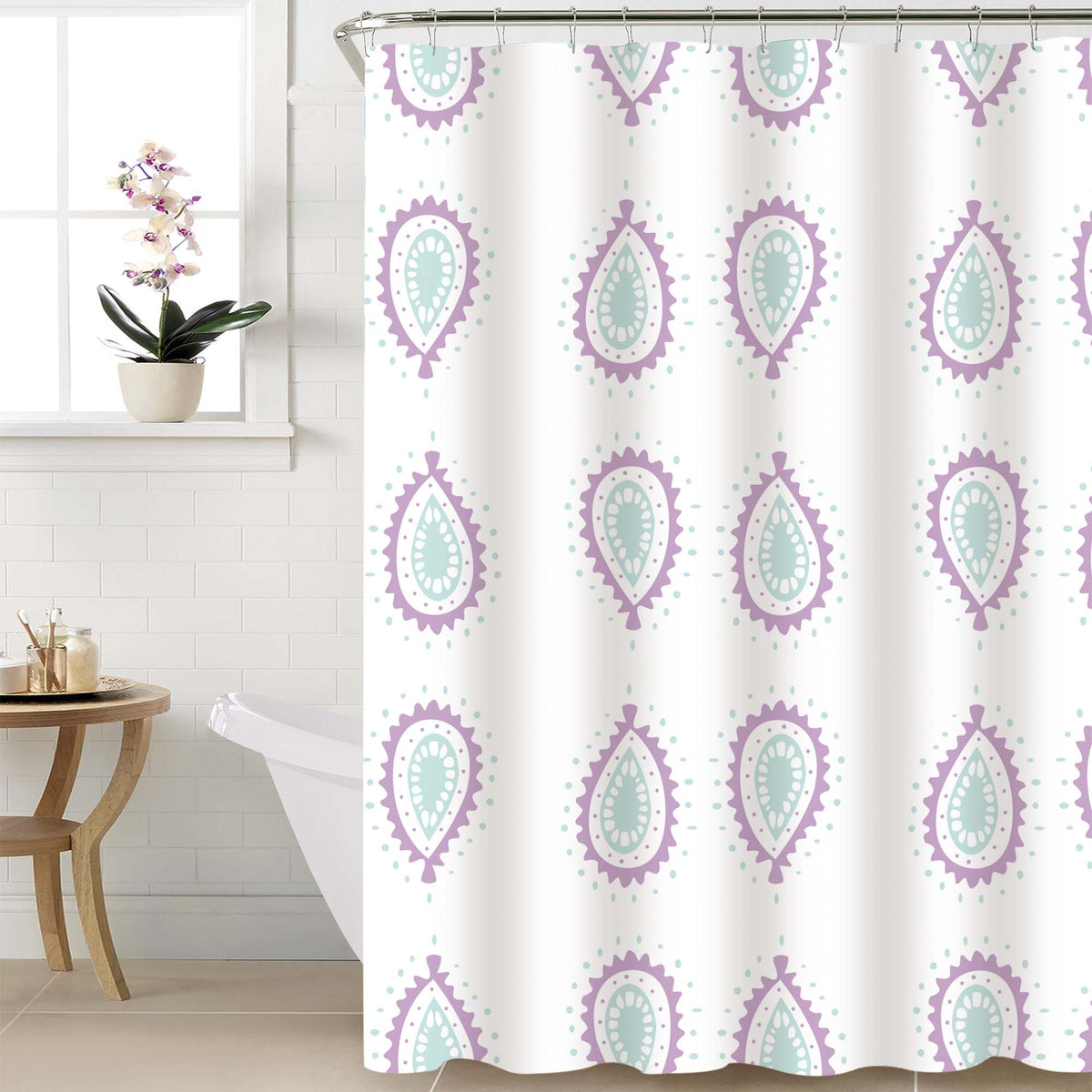 Cortina de baño 180x180 impermeable + 12 ganchos Bulgara