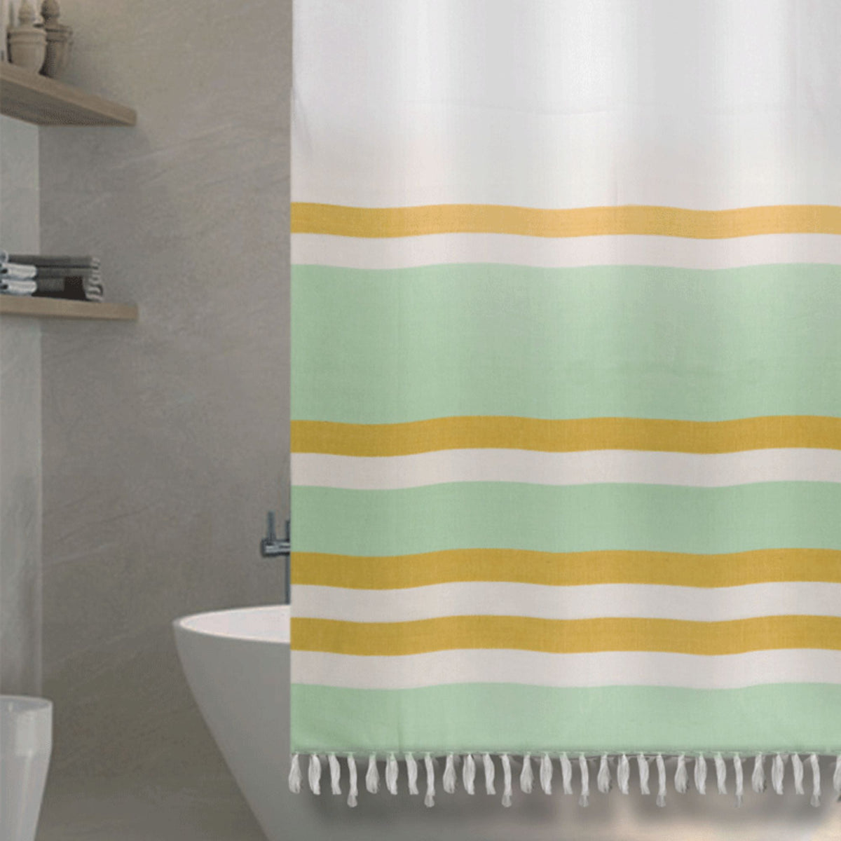 Cortina Baño Tela Mas Flecos Marinera