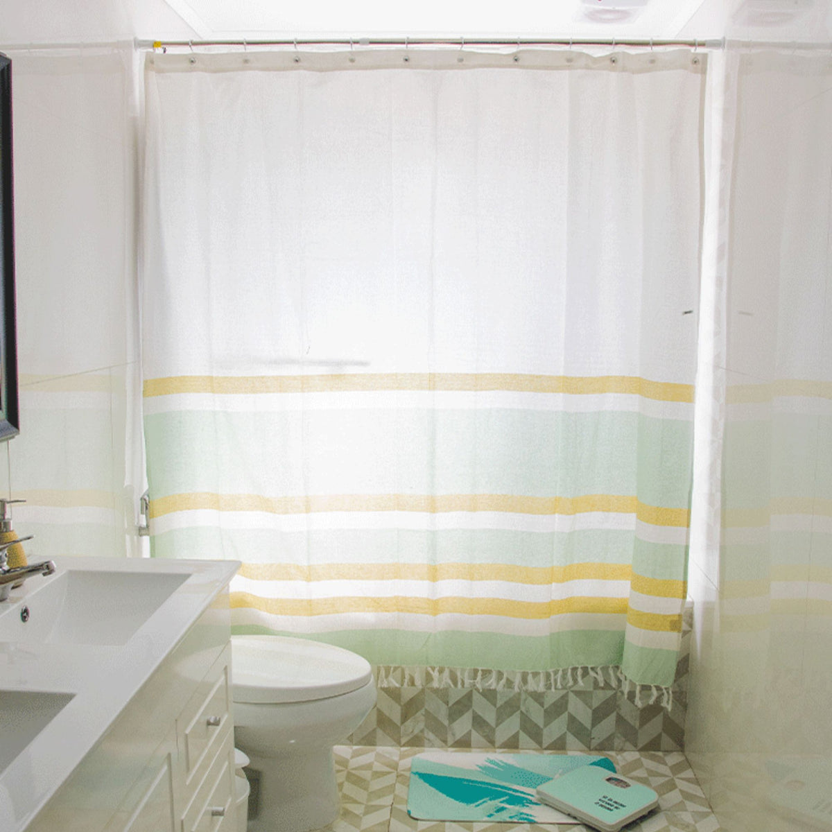 Cortina Baño Tela Mas Flecos Marinera