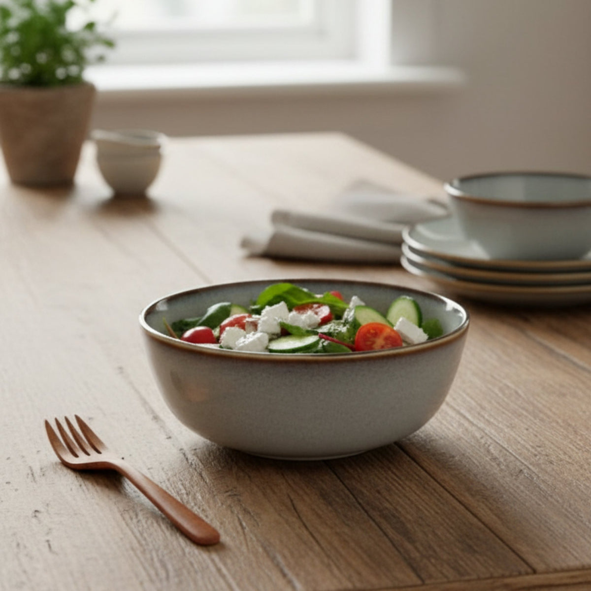 Set 4 Bowls Cerámica Borde Beige - Loza granel