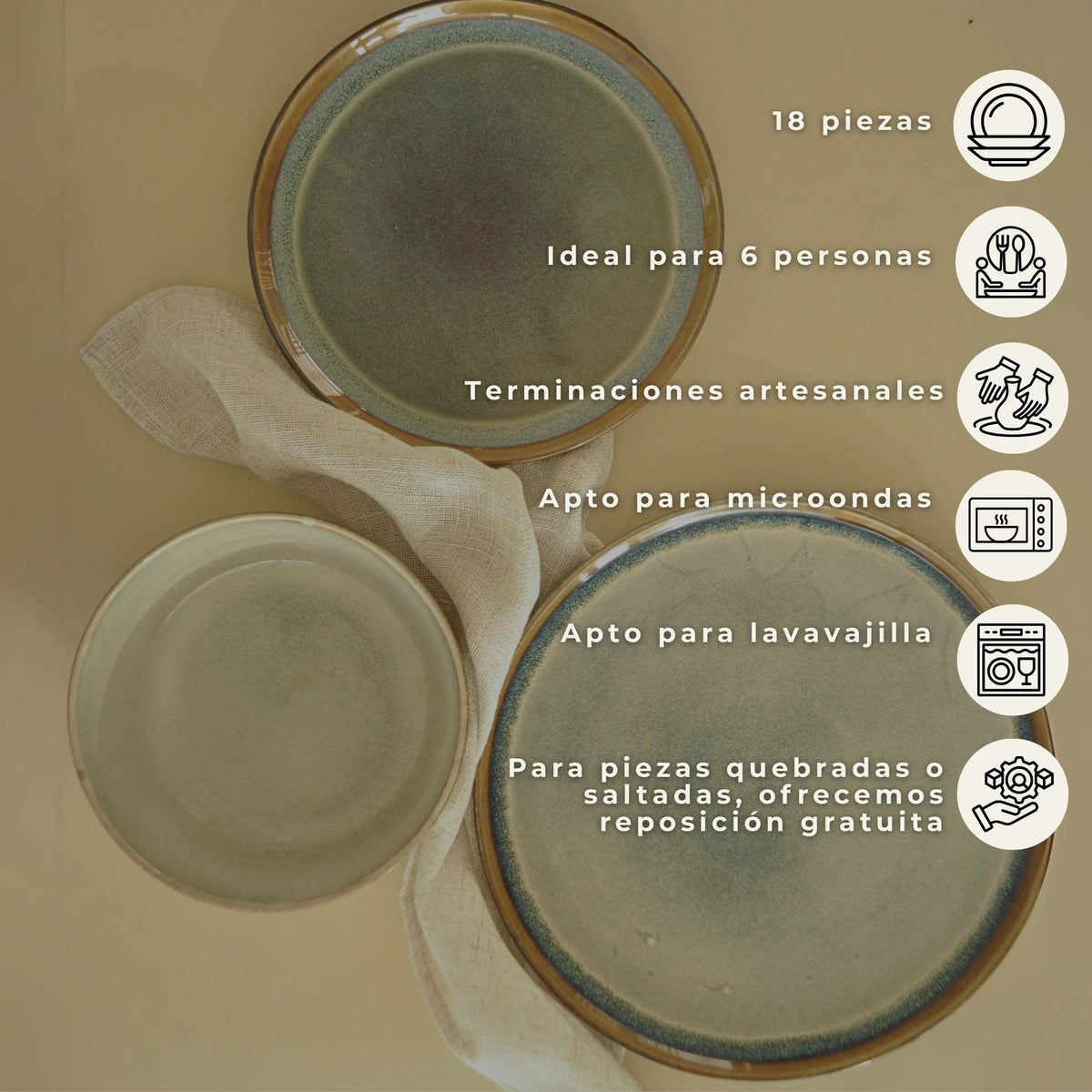 Juego de loza 18 piezas Vajilla Cerámica Lisboa