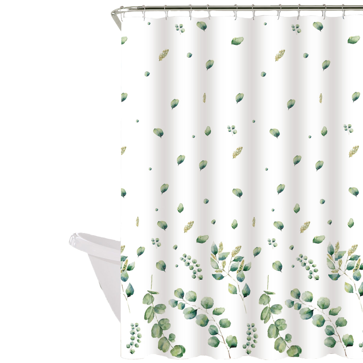 Cortina de baño 180x180 impermeable + 12 ganchos Eucalipto