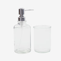 Set 2 accesorios de baño Dispensador de jabón y Vaso Vidrio Clear