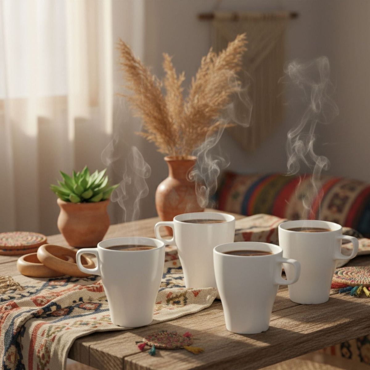 Set 4 Tazas Cerámica Blanca - Loza granel