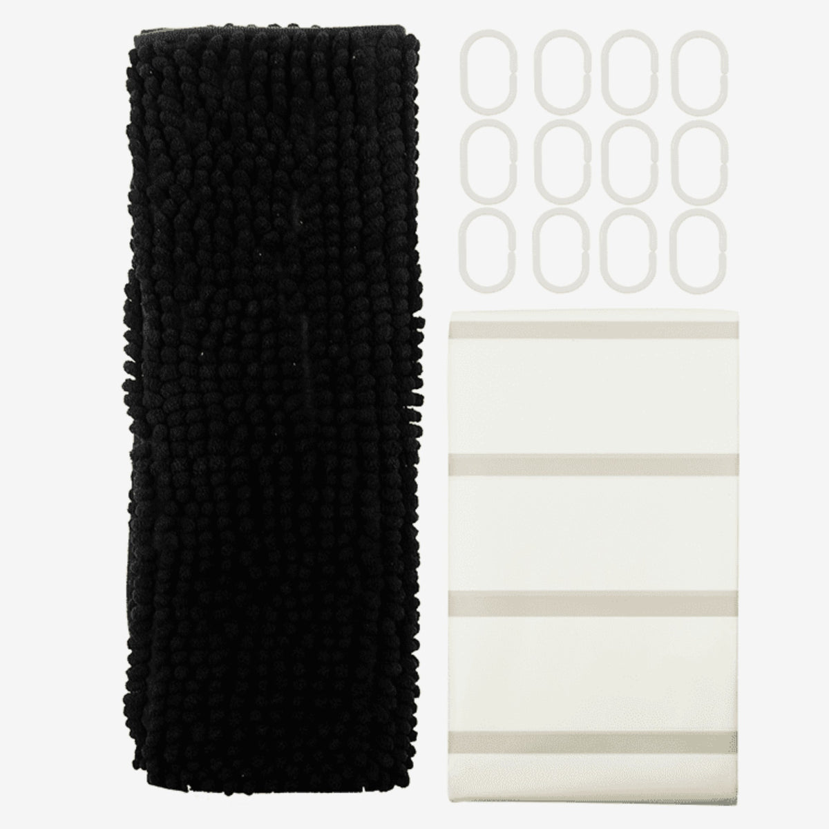 Cortina de baño 180x180 impermeable + 12 ganchos y Piso de baño Arena