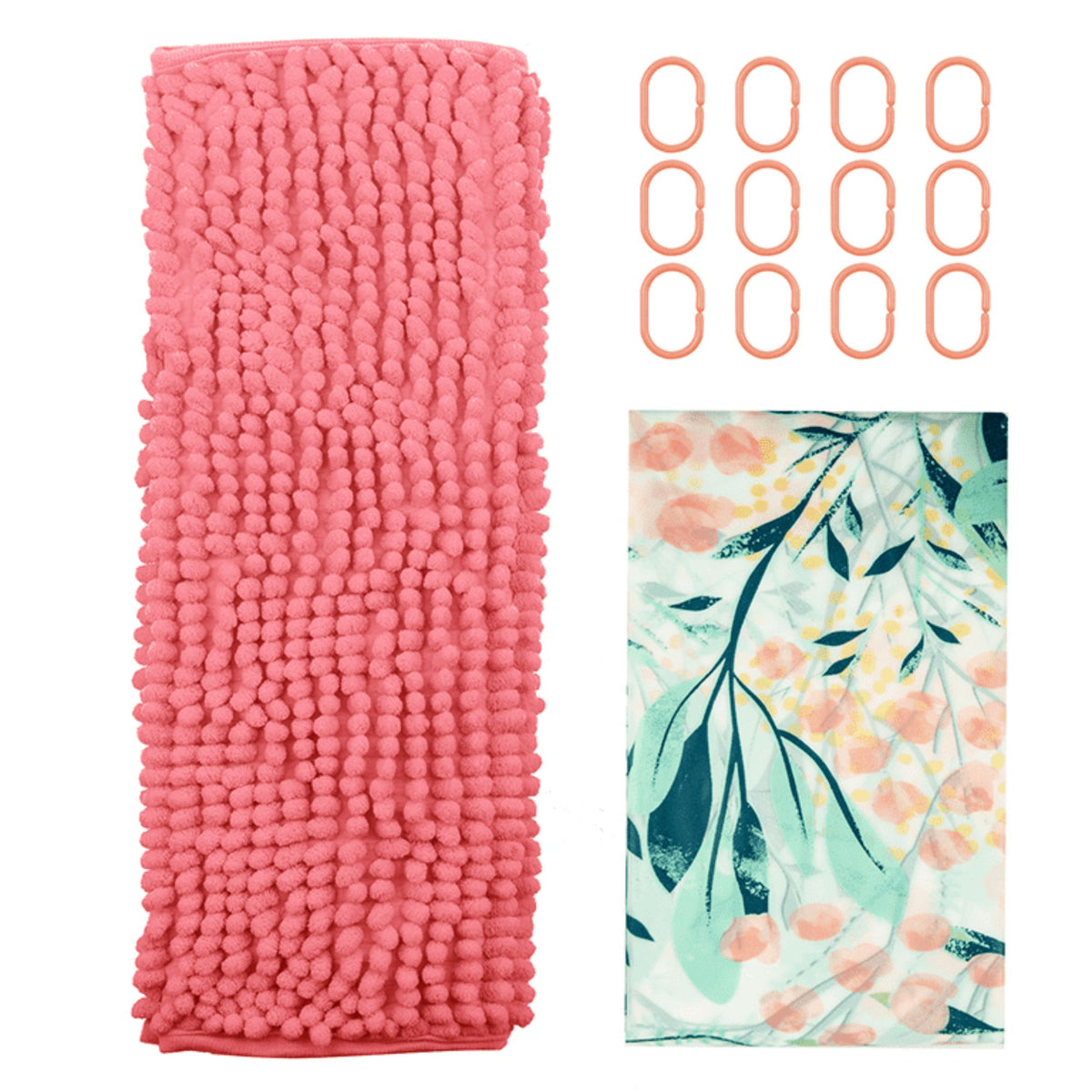 Cortina de baño 180x180 impermeable + 12 ganchos y Piso de baño Boho