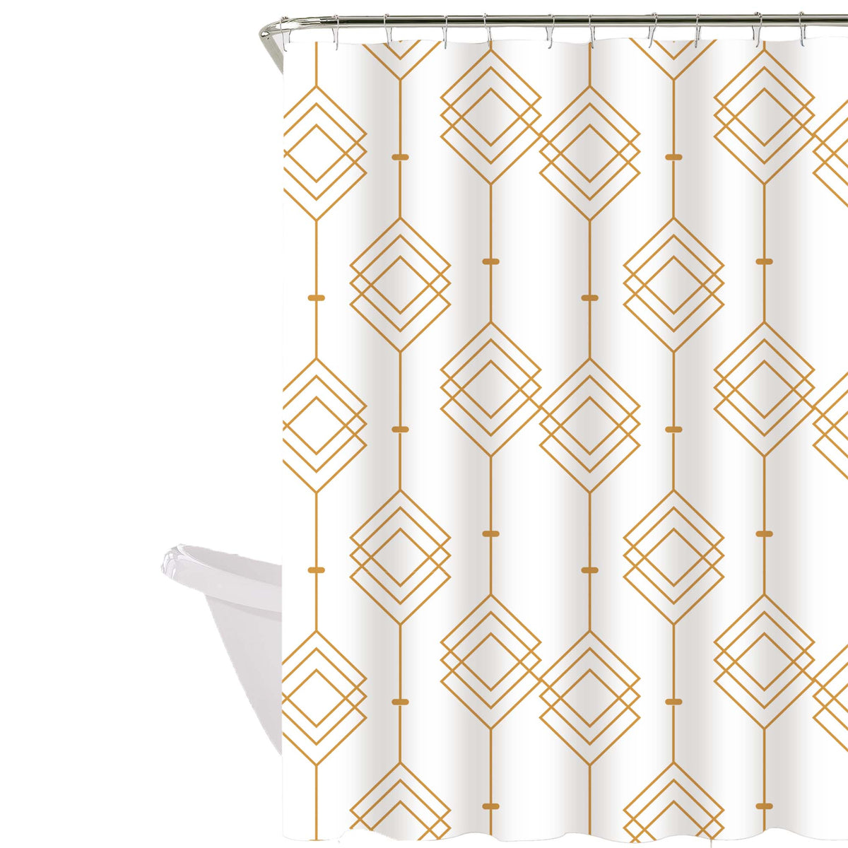 Cortina de baño 180x180 impermeable + 12 ganchos Geometrica Dorada