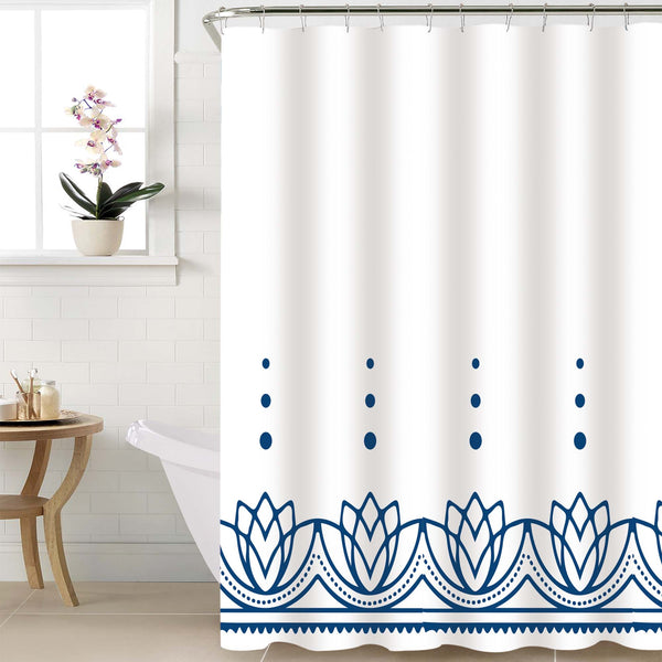 Cortina de baño 180x180 impermeable + 12 ganchos Loto Azul - Decoexpress