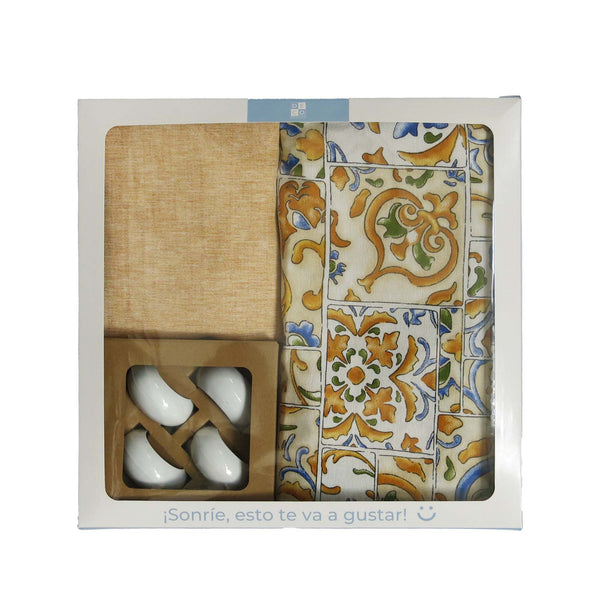 Set de Textil y Argollas Tiles - (Mantel, Caminito, Servilletas y Argollas) - Decoexpress