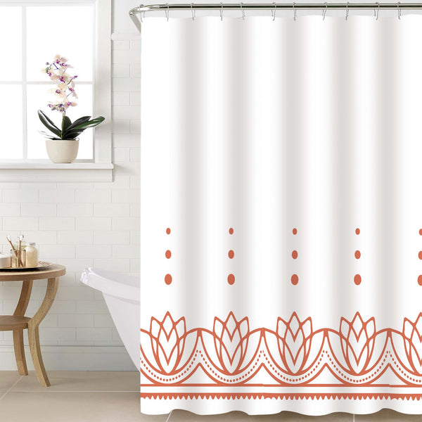 Cortina de baño 180x180 impermeable + 12 ganchos Loto Coral - Decoexpress