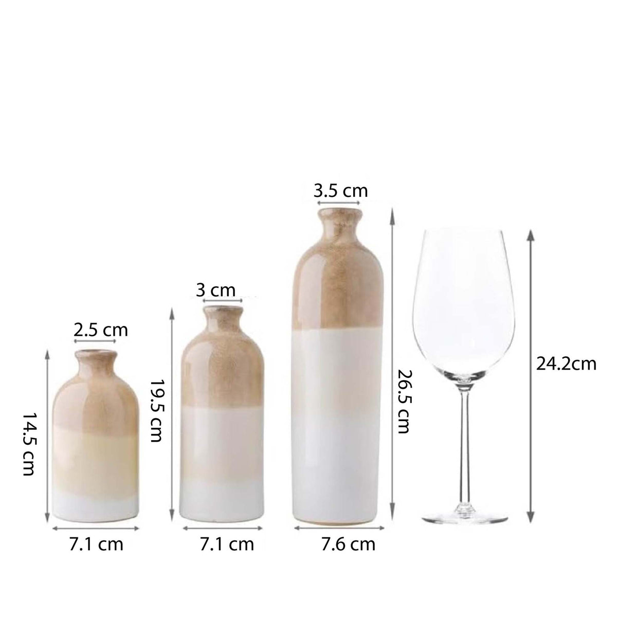 Set 3 Jarrones cerámica decorativo Blanco-Beige Rustico