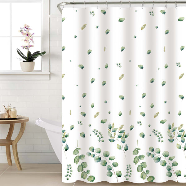 Cortina de baño 180x180 impermeable + 12 ganchos Eucalipto - Decoexpress
