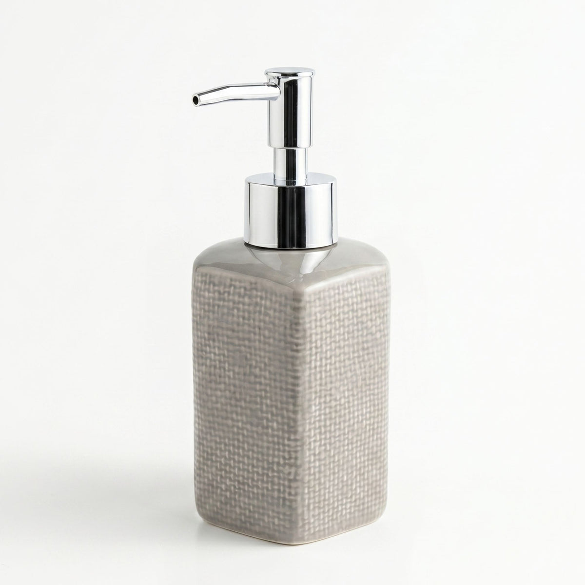 Set 2 accesorios de baño Dispensador de jabón y Vaso Cerámica Efecto Lino Gris