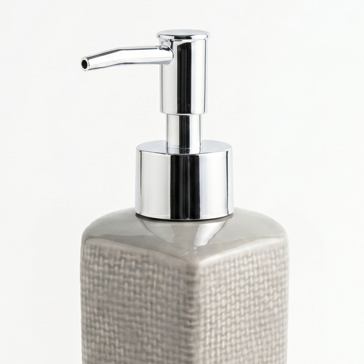 Set 2 accesorios de baño Dispensador de jabón y Vaso Cerámica Efecto Lino Gris