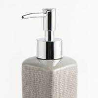 Set 2 accesorios de baño Dispensador de jabón y Vaso Cerámica Efecto Lino Gris