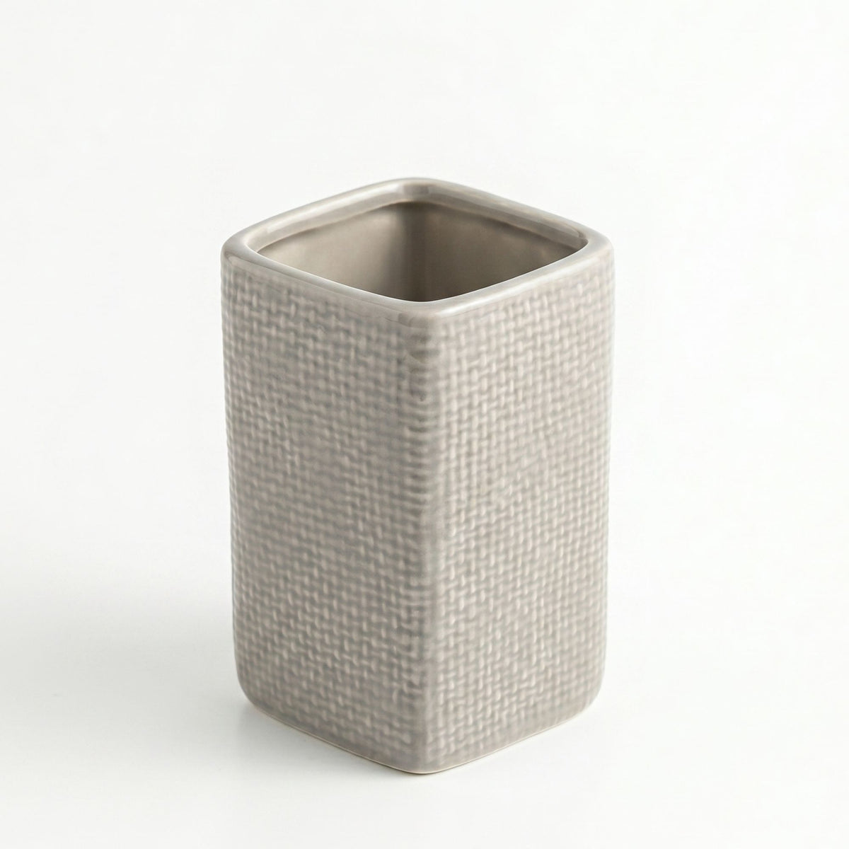 Set 2 accesorios de baño Dispensador de jabón y Vaso Cerámica Efecto Lino Gris