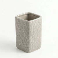 Set 2 accesorios de baño Dispensador de jabón y Vaso Cerámica Efecto Lino Gris