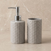 Set 2 accesorios de baño Dispensador de jabón y Vaso Cerámica Trenzada Gris
