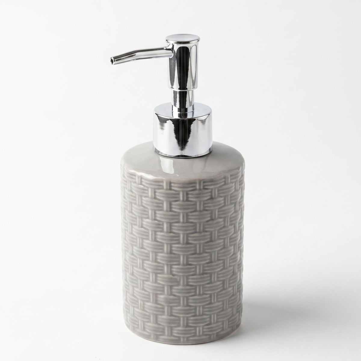 Set 2 accesorios de baño Dispensador de jabón y Vaso Cerámica Trenzada Gris
