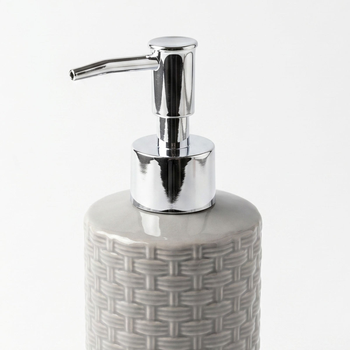 Set 2 accesorios de baño Dispensador de jabón y Vaso Cerámica Trenzada Gris