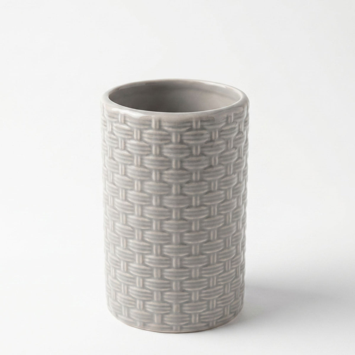 Set 2 accesorios de baño Dispensador de jabón y Vaso Cerámica Trenzada Gris