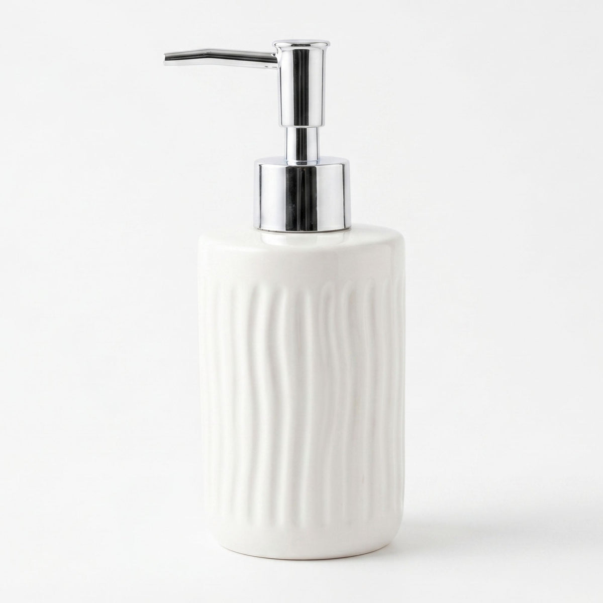 Set 2 accesorios de baño Dispensador de jabón y Vaso Cerámica Ondulada Blanco
