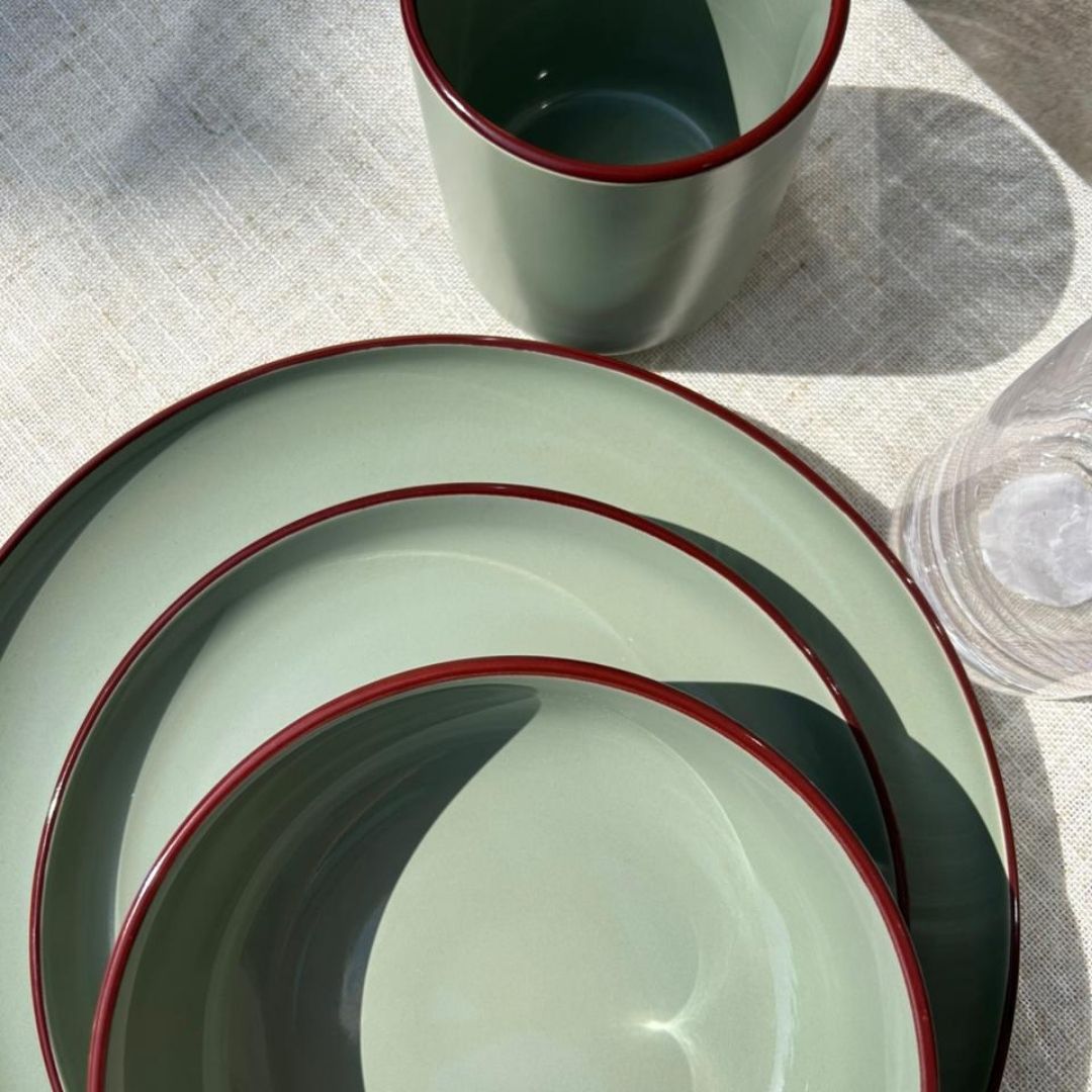 Juego de loza 16 piezas Vajilla Cerámica Borde Coffee