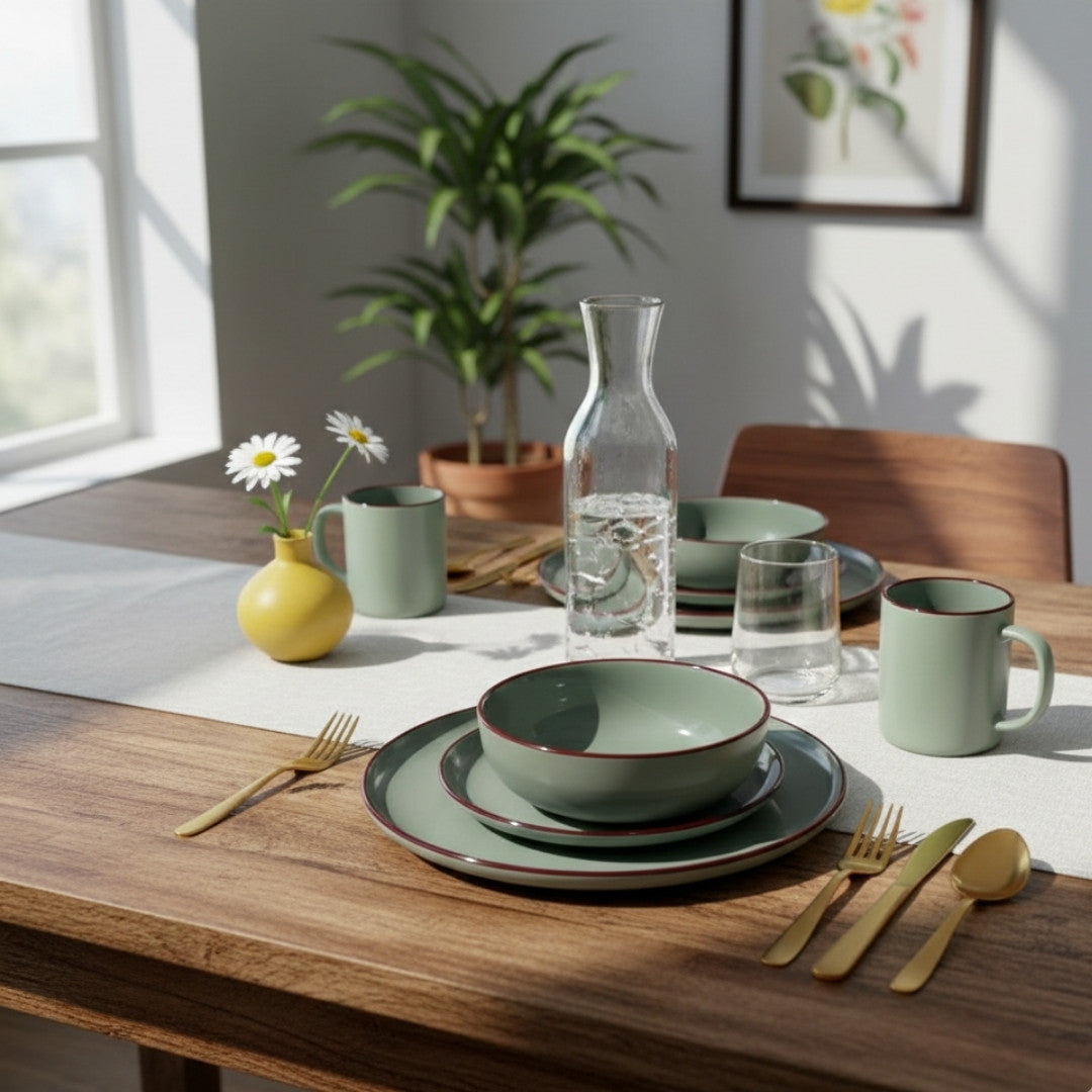 Juego de loza 16 piezas Vajilla Cerámica Borde Coffee