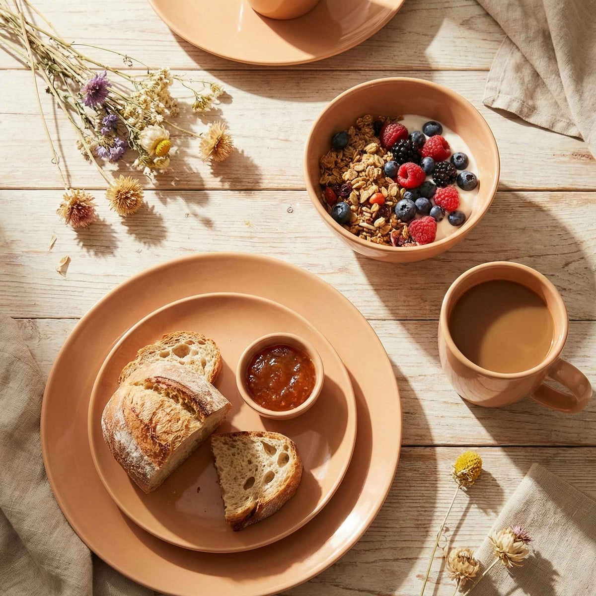 Juego de loza 16 piezas Vajilla Cerámica July Caramelo