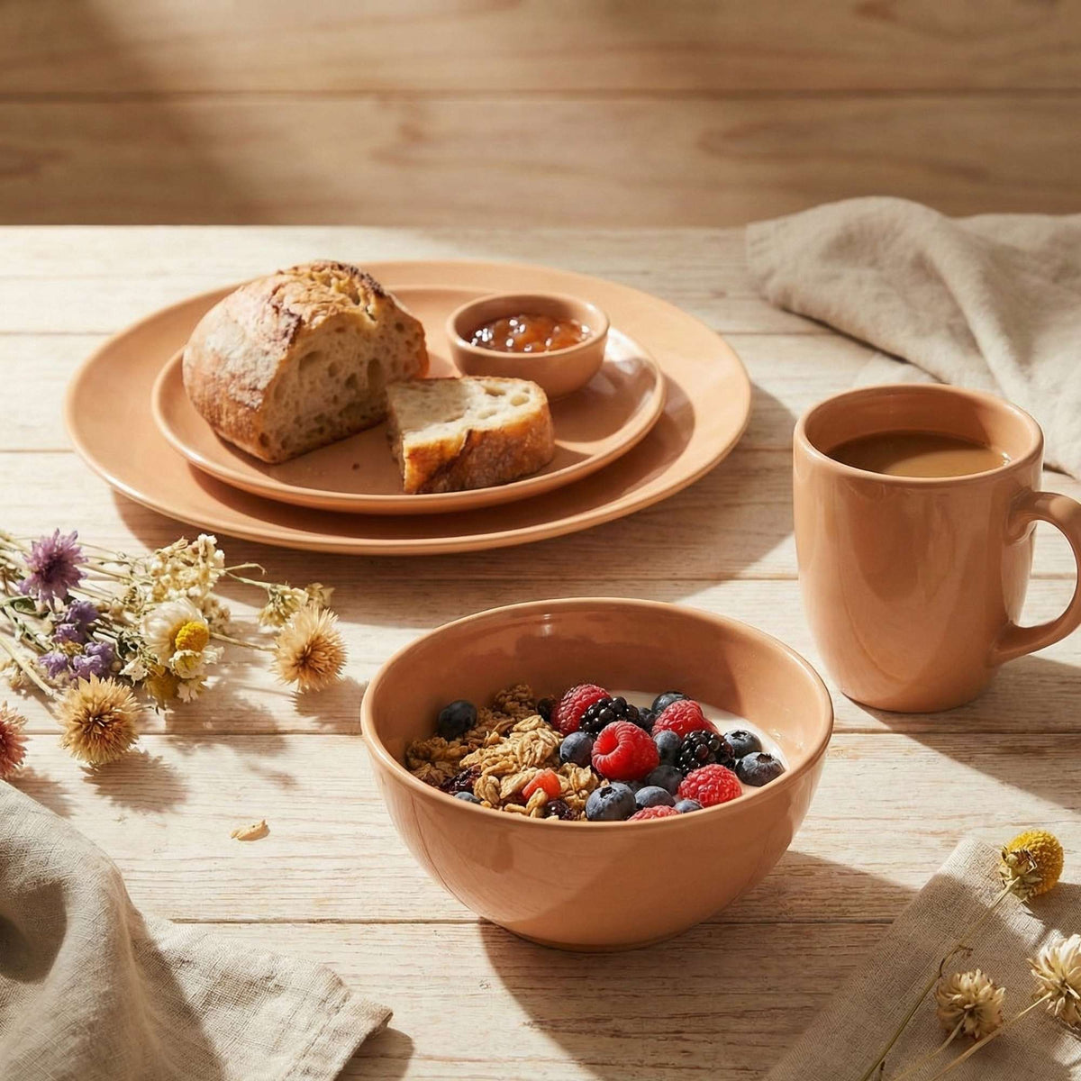 Juego de loza 16 piezas Vajilla Cerámica July Caramelo