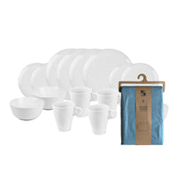 Set Juego de loza Cerámica 16 piezas Vajilla Blanca y Mantel PEVA Azul 130x180