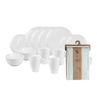 Set Juego de loza Cerámica 16 piezas Vajilla Blanca y Mantel PEVA Beige 130x180