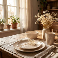 Juego de loza 16 piezas Vajilla Cerámica July Crema Pink