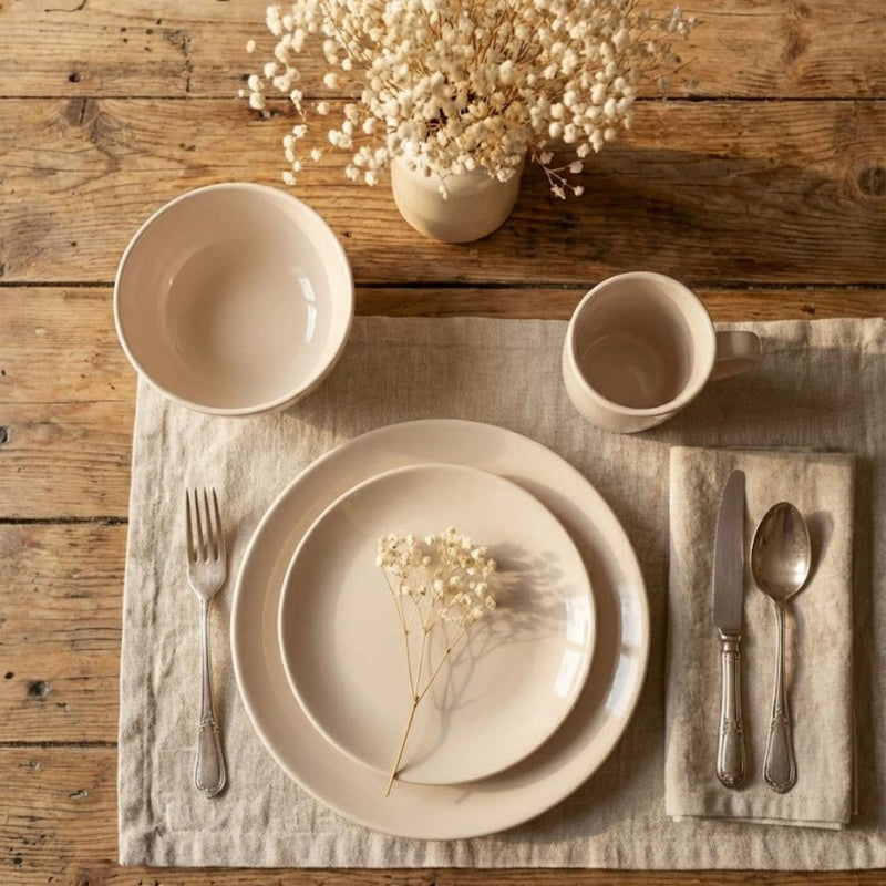 Juego de loza 16 piezas Vajilla Cerámica July Crema Pink