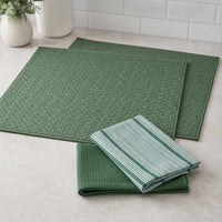 Kit Cocina Absorbente 4 Piezas: 2 Tapete Secaplatos + 2 Paños Algodón — Verde Olivo / Verde