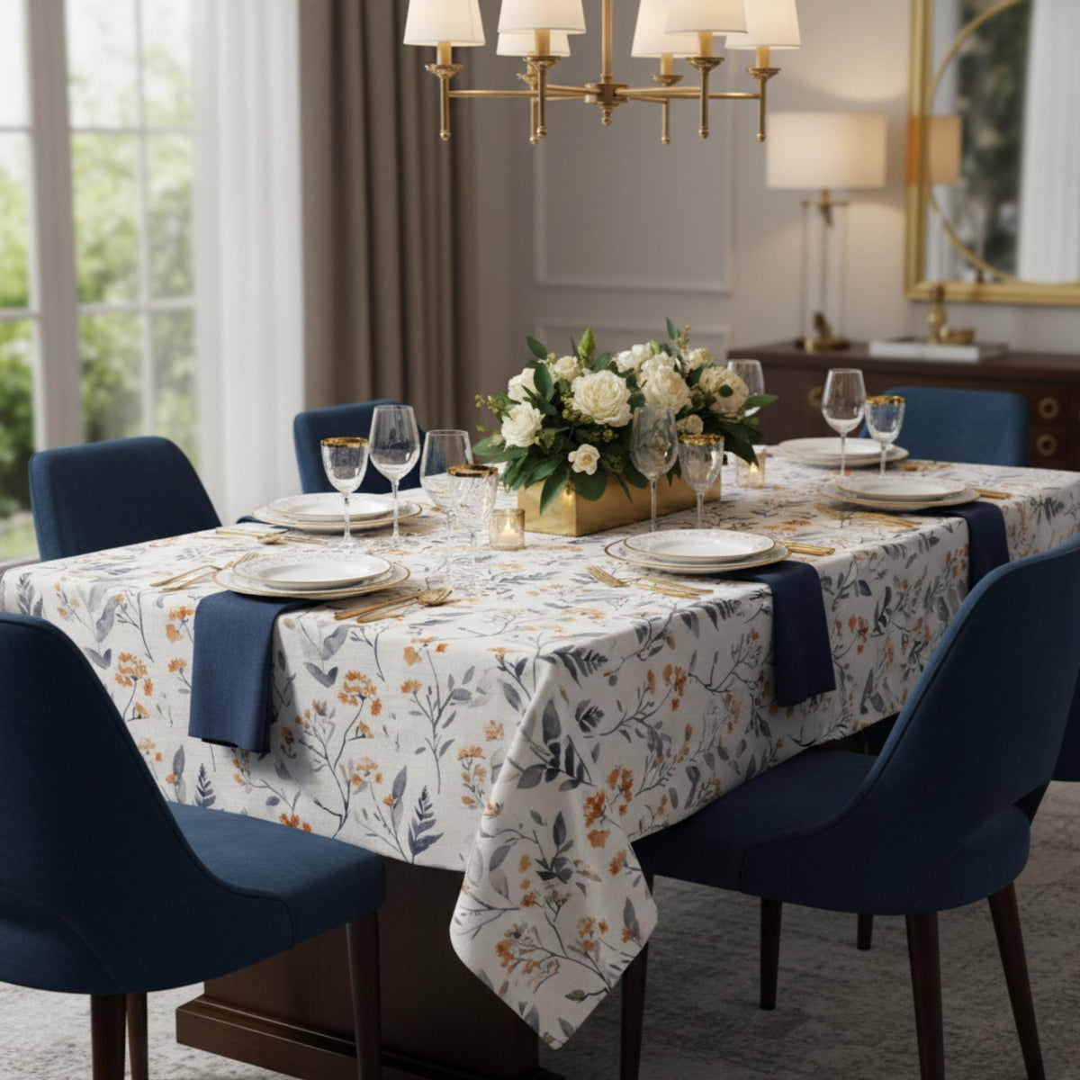 Set 2 Manteles Antimanchas Floral y Natural 160x220 cm