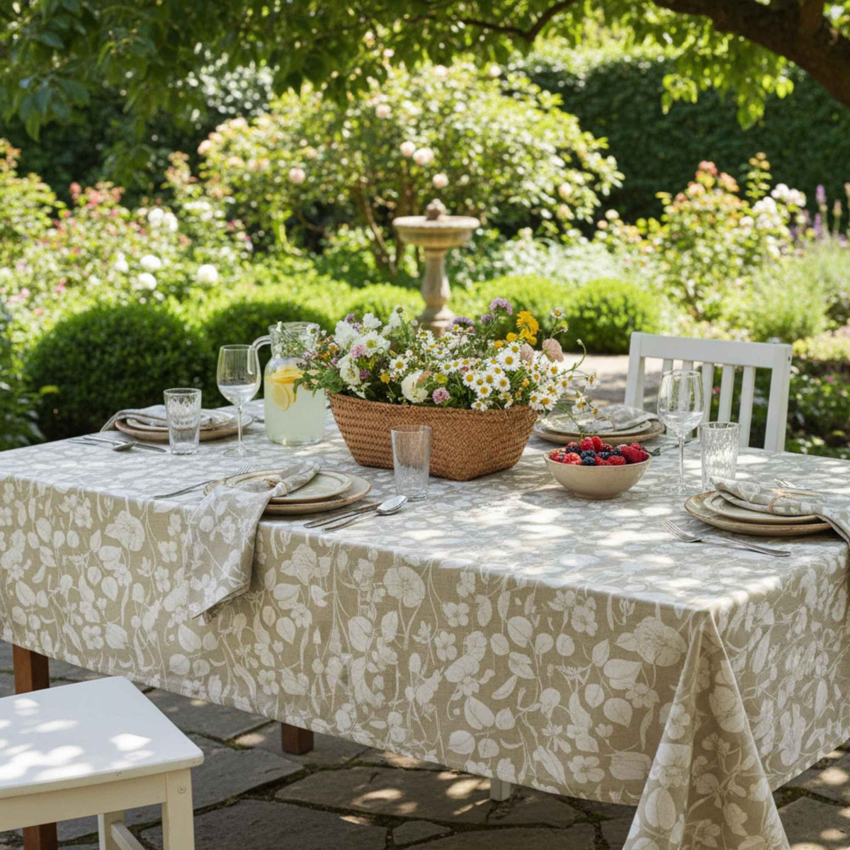 Set 2 Manteles Antimanchas Floral y Natural 160x220 cm