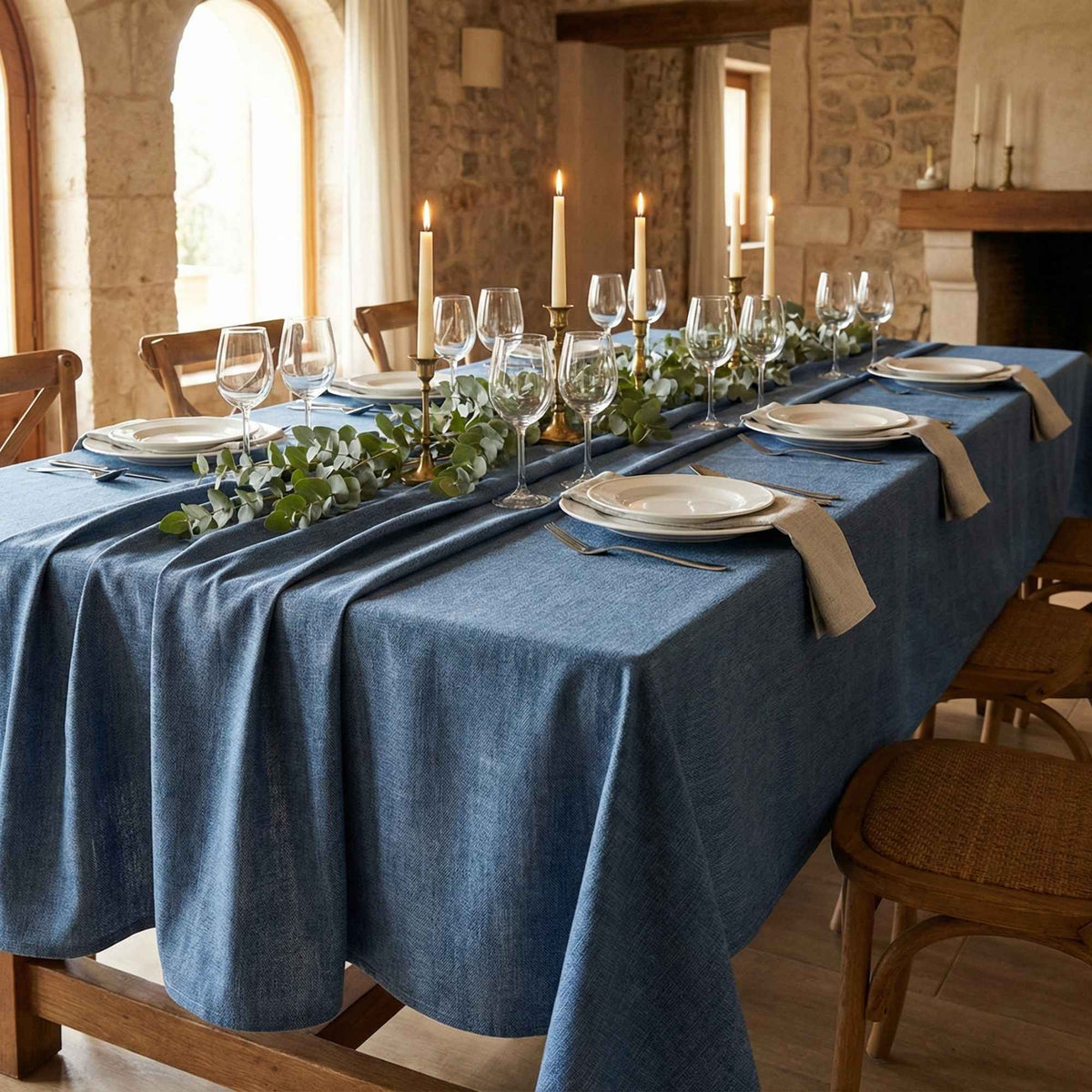 Mantel de Algodón Max Liso Azul - Decoexpress