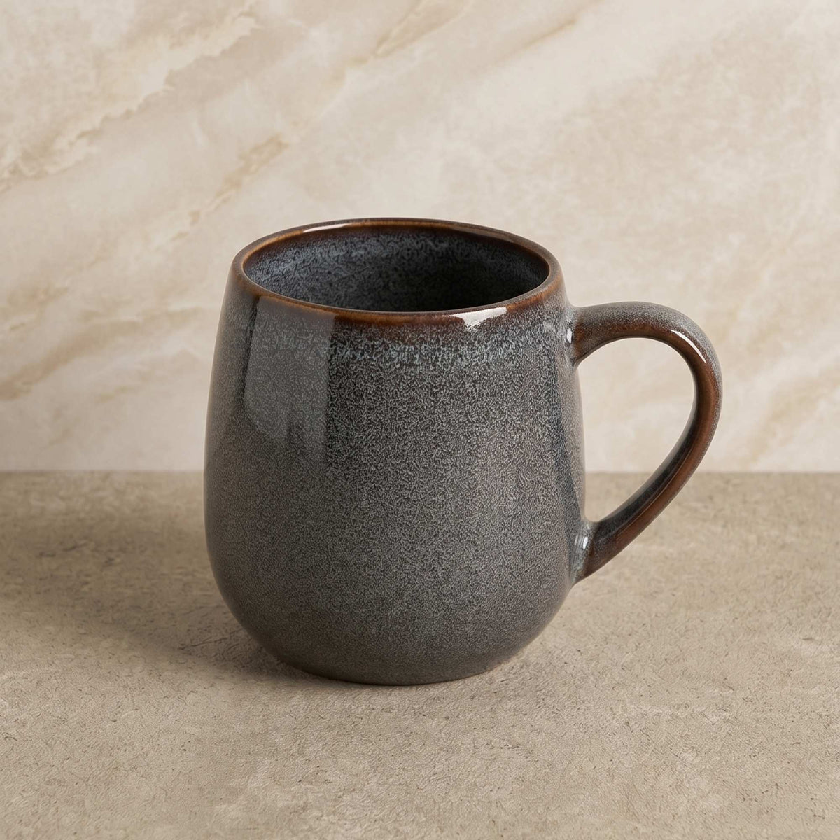 Set 6 Tazas Mug Cerámica Colmar 320 ml — Blanco Moteado Surtido 2 Modelos