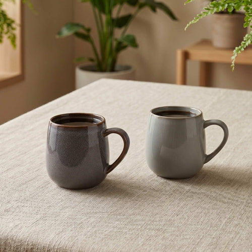 Set 6 Tazas Mug Cerámica Colmar 320 ml — Blanco Moteado Surtido 2 Modelos