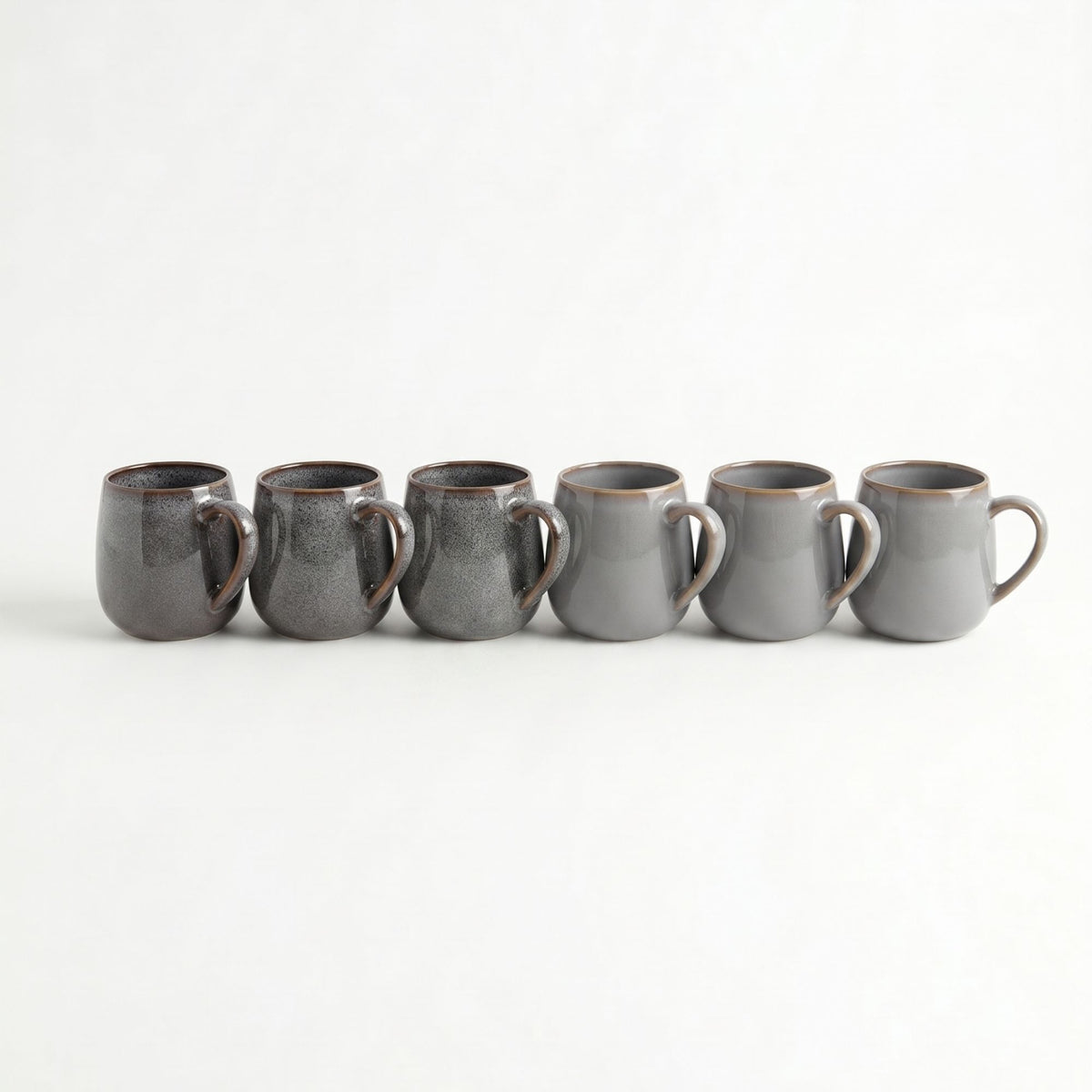 Set 6 Tazas Mug Cerámica Colmar 320 ml — Blanco Moteado Surtido 2 Modelos