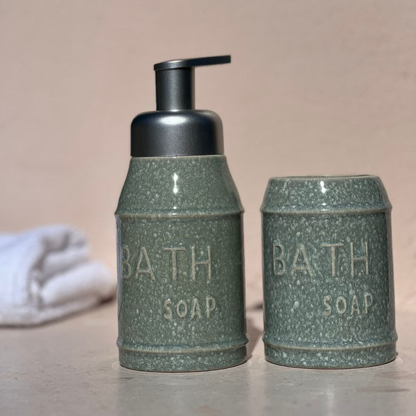 Set 2 accesorios de baño Dispensador de jabón y Vaso Cerámica Rústico - Decoexpress