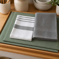 Kit Cocina Absorbente 4 Piezas: 2 Mat Secaplatos + 2 Paños Algodón — Verde Olivo / Gris