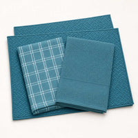 Kit Cocina Absorbente 4 Piezas: 2 Mat Secaplatos + 2 Paños Algodón — Turquesa