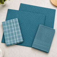 Kit Cocina Absorbente 4 Piezas: 2 Mat Secaplatos + 2 Paños Algodón — Turquesa