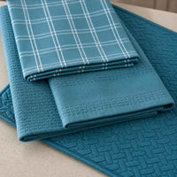 Kit Cocina Absorbente 4 Piezas: 2 Mat Secaplatos + 2 Paños Algodón — Turquesa