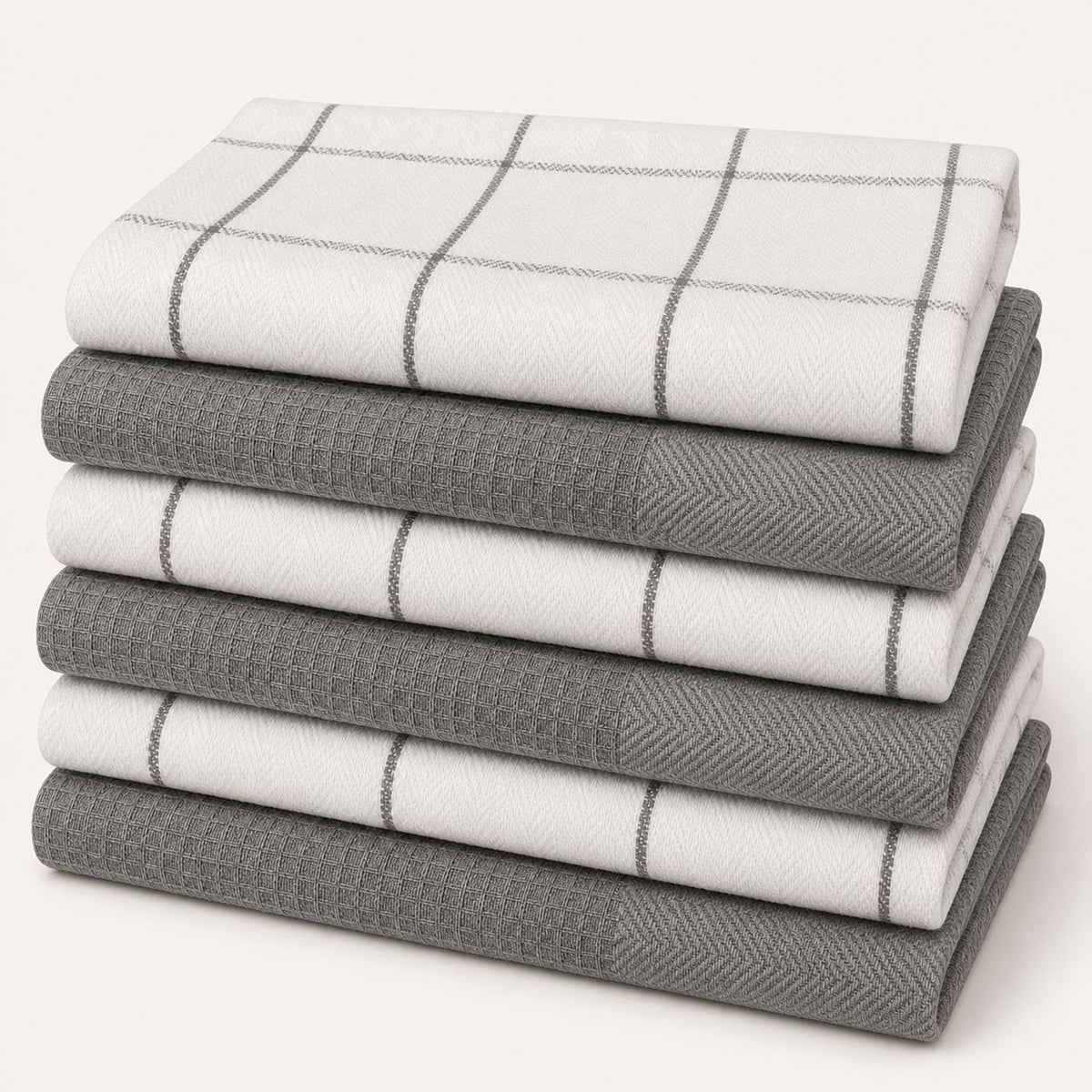 Set 6 Paños de Cocina 100% algodón 50x70 cm - Cuadros Gris 200GR