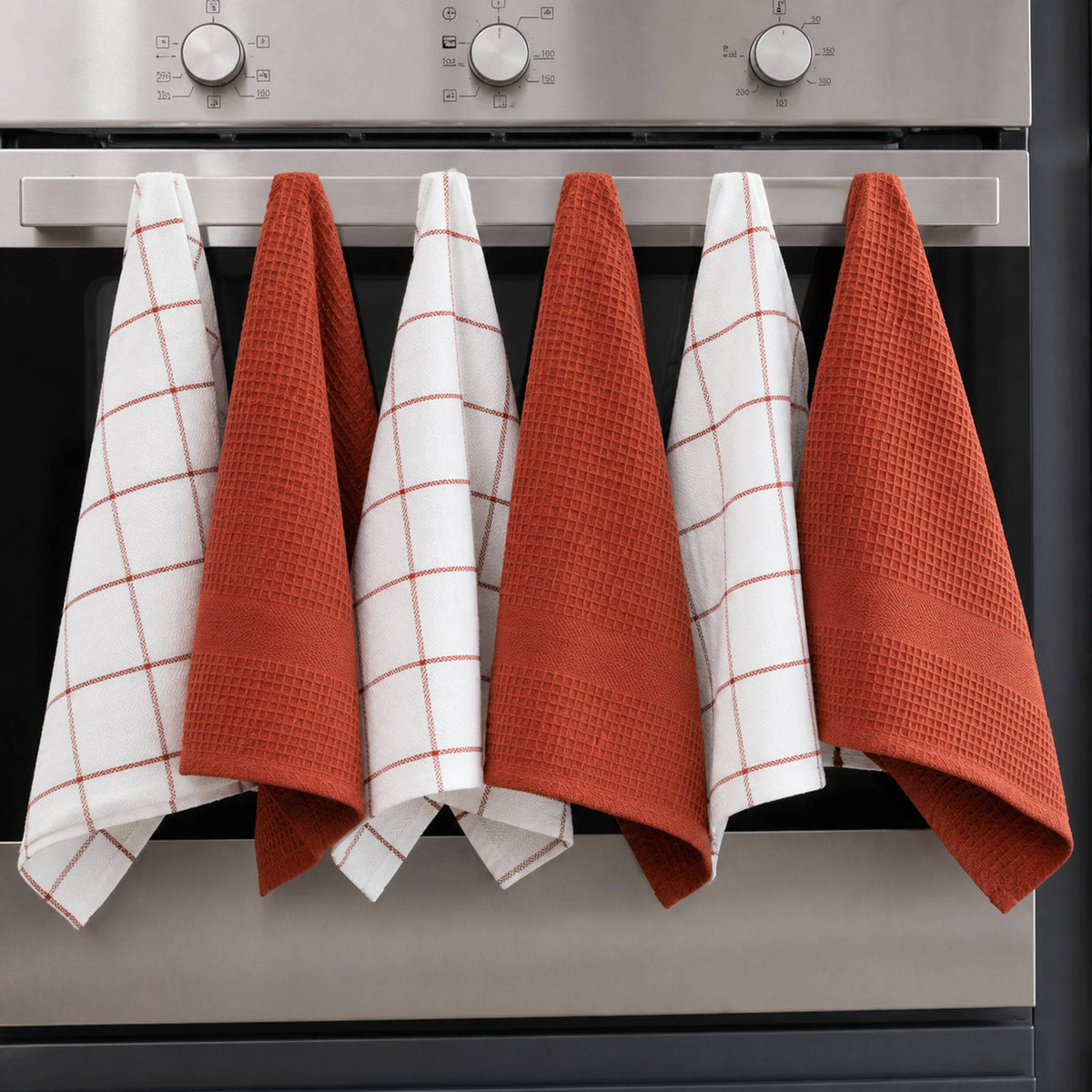 Set 6 Paños de Cocina 100% algodón 50x70 cm - Cuadros Terracota 200GR